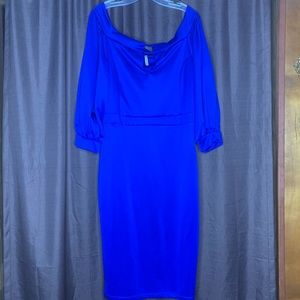 Royal blue balloon sleeve midi dress with peep hole accent in the front size 2X